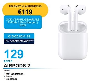 Promoties Apple airpods 2 - Apple - Geldig van 08/11/2022 tot 30/11/2022 bij Computer Checkpoint