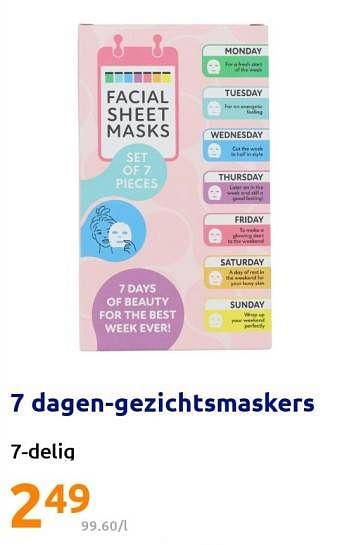 Promoties 7 dagen-gezichtsmaskers - Huismerk - Action - Geldig van 16/11/2022 tot 22/11/2022 bij Action