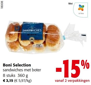 Promoties Boni selection sandwiches met boter - Boni - Geldig van 16/11/2022 tot 29/11/2022 bij Colruyt
