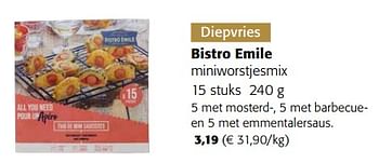 Promoties Bistro emile miniworstjesmix - Bistro Emile - Geldig van 16/11/2022 tot 29/11/2022 bij Colruyt