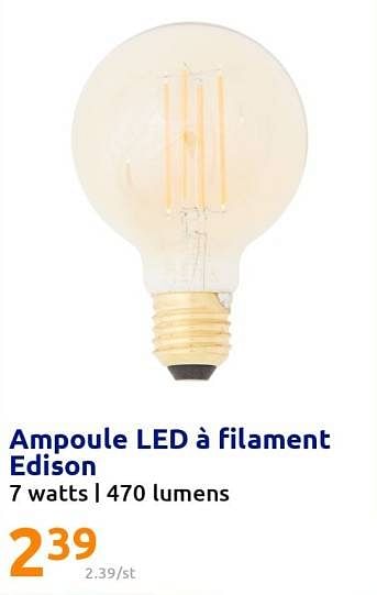 Promotions Ampoule led à filament edison - Produit Maison - Action - Valide de 16/11/2022 à 22/11/2022 chez Action