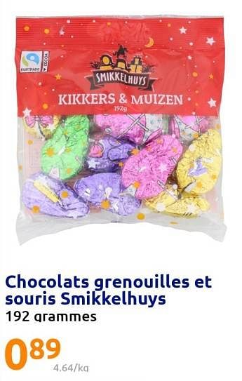 Promotions Chocolats grenouilles et souris smikkelhuys - Smikkelhuys - Valide de 16/11/2022 à 22/11/2022 chez Action