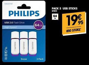 Promoties Pack 3 usb sticks - Philips - Geldig van 23/11/2022 tot 30/11/2022 bij Electro Depot