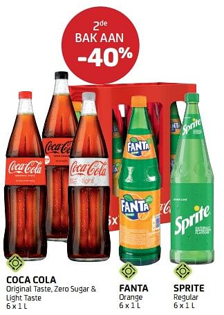 Promotions Coca cola fanta sprite 2de bak aan -40% - Produit maison - BelBev - Valide de 02/12/2022 à 15/12/2022 chez BelBev