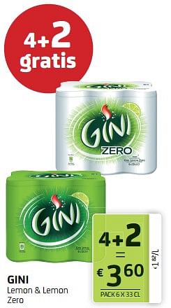 Promoties Gini lemon + lemon zero - Gini - Geldig van 02/12/2022 tot 15/12/2022 bij BelBev