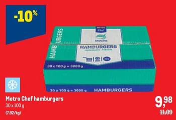 Promotions Metro chef hamburgers - Produit maison - Makro - Valide de 30/11/2022 à 13/12/2022 chez Makro
