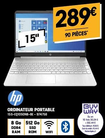Promotions Hp ordinateur portable 15s-eq1050nb-be - HP - Valide de 23/11/2022 à 30/11/2022 chez Electro Depot