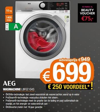 Promotions Aeg wasmachine l8fee104s - AEG - Valide de 18/11/2022 à 28/11/2022 chez Expert