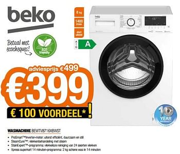 Promoties Beko wasmachine bewtv8716xbwst - Beko - Geldig van 18/11/2022 tot 28/11/2022 bij Expert