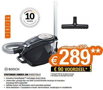 Promoties Bosch stofzuiger zonder zak b4bgs7sil64 - Bosch - Geldig van 18/11/2022 tot 28/11/2022 bij Expert