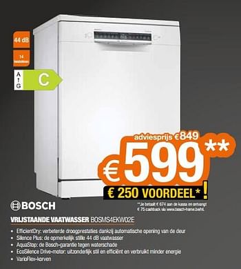 Promotions Bosch vrijstaande vaatwasser bosms4ekw02e - Bosch - Valide de 18/11/2022 à 28/11/2022 chez Expert