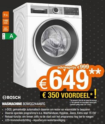 Promoties Bosch wasmachine bowgg244a6fg - Bosch - Geldig van 18/11/2022 tot 28/11/2022 bij Expert