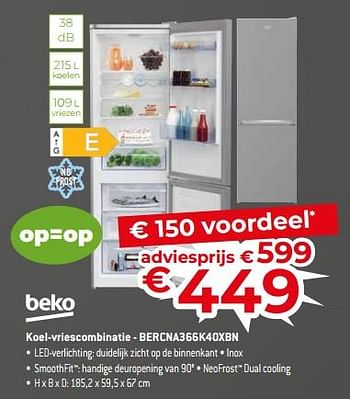 Promoties Beko koel-vriescombinatie - bercna366k40xbn - Beko - Geldig van 18/11/2022 tot 28/11/2022 bij Exellent