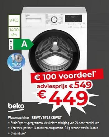 Promoties Beko wasmachine - bewtv9716xbwst - Beko - Geldig van 18/11/2022 tot 28/11/2022 bij Exellent