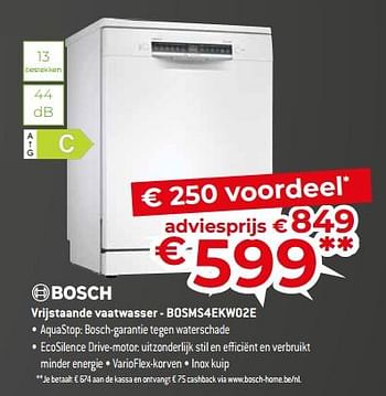 Promoties Bosch vrijstaande vaatwasser - bosms4ekw02e - Bosch - Geldig van 18/11/2022 tot 28/11/2022 bij Exellent