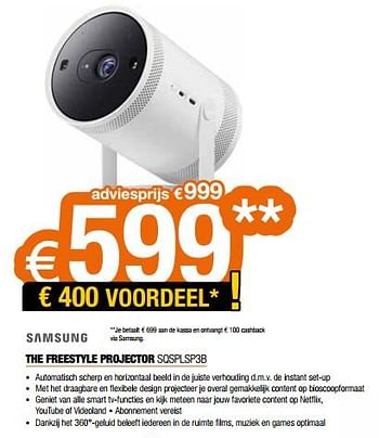 Promoties Samsung the freestyle projector sqsplsp3b - Samsung - Geldig van 18/11/2022 tot 28/11/2022 bij Expert