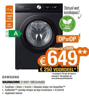 Promoties Samsung wasmachine s1ww11bb534aabs - Samsung - Geldig van 18/11/2022 tot 28/11/2022 bij Expert
