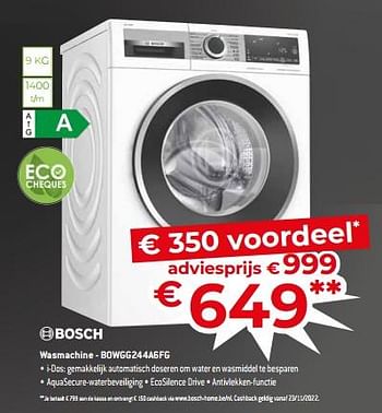 Promoties Bosch wasmachine - bowgg244a6fg - Bosch - Geldig van 18/11/2022 tot 28/11/2022 bij Exellent