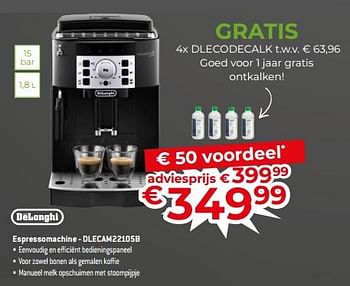 Promoties Delonghi espressomachine - dlecam22105b - Delonghi - Geldig van 18/11/2022 tot 28/11/2022 bij Exellent