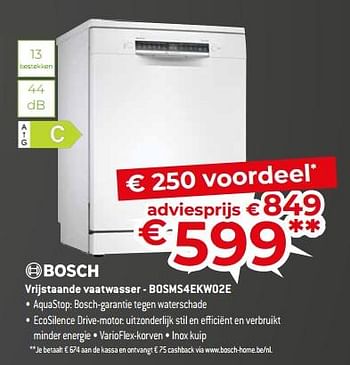 Promoties Bosch vrijstaande vaatwasser - bosms4ekw02e - Bosch - Geldig van 18/11/2022 tot 28/11/2022 bij Exellent