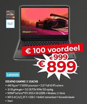 Promoties Lenovo ideapad gaming 3 15ach6 - Lenovo - Geldig van 18/11/2022 tot 28/11/2022 bij Exellent