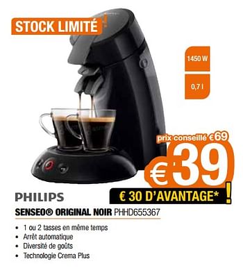 Promotions Philips senseo original noir phhd655367 - Philips - Valide de 18/11/2022 à 28/11/2022 chez Expert