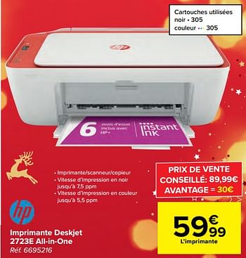 Promotions Hp imprimante deskjet 2723e all-in-one - HP - Valide de 16/11/2022 à 31/12/2022 chez Carrefour