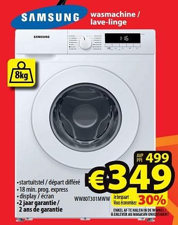 Promoties Samsung wasmachine - lave-linge ww80t301mww - Samsung - Geldig van 23/11/2022 tot 30/11/2022 bij ElectroStock