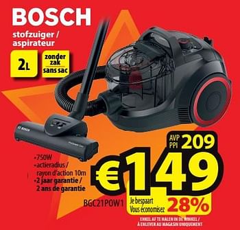 Promoties Bosch stofzuiger - aspirateur bgc21pow1 - Bosch - Geldig van 23/11/2022 tot 30/11/2022 bij ElectroStock