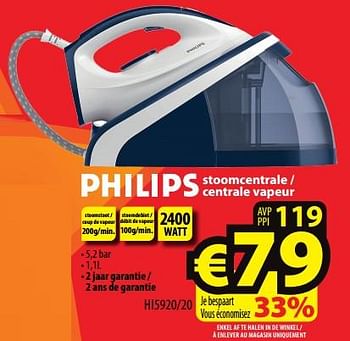 Promoties Philips stoomcentrale - centrale vapeur hi5920-20 - Philips - Geldig van 23/11/2022 tot 30/11/2022 bij ElectroStock