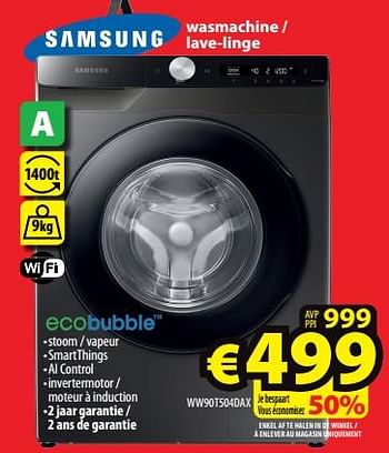 Promoties Samsung wasmachine - lave-linge ww90t504dax - Samsung - Geldig van 23/11/2022 tot 30/11/2022 bij ElectroStock