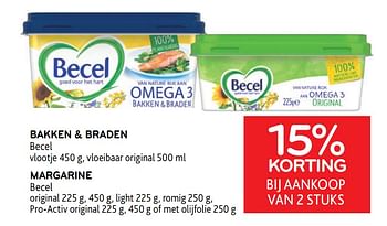 Promoties Bakken + braden becel + margarine becel 15% korting bij aankoop van 2 stuks - Becel - Geldig van 30/11/2022 tot 13/12/2022 bij Alvo