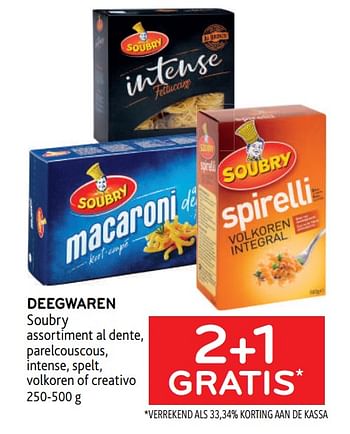 Promoties Deegwaren soubry 2+1 gratis - Soubry - Geldig van 30/11/2022 tot 13/12/2022 bij Alvo