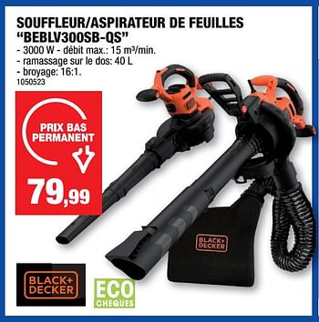 Promotions Black + decker souffleur-aspirateur de feuilles beblv300sb-qs - Black & Descker - Valide de 23/11/2022 à 04/12/2022 chez Hubo