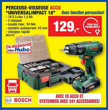 Promotions Bosch perceuse-visseuse accu universalimpact 18 - Bosch - Valide de 23/11/2022 à 04/12/2022 chez Hubo