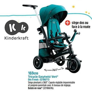 Promotions Tricycle easytwist vert - Kinderkraft - Valide de 19/10/2022 à 05/12/2022 chez Maxi Toys