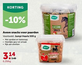 Promoties Aveve snacks voor paarden jumpi hearts - Huismerk - Aveve - Geldig van 28/11/2022 tot 10/12/2022 bij Aveve