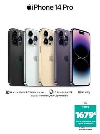 Promotions Apple iphone 14 pro 1tb - Apple - Valide de 22/11/2022 à 28/11/2022 chez Base