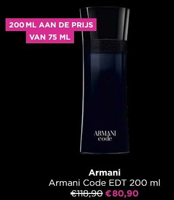 Promoties Armani armani code edt - Armani - Geldig van 25/11/2022 tot 28/11/2022 bij ICI PARIS XL