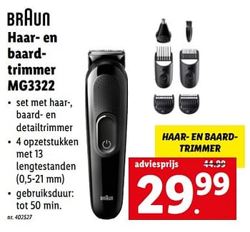 Promotions Braun haar- en baardtrimmer mg3322 - Braun - Valide de 05/12/2022 à 10/12/2022 chez Lidl