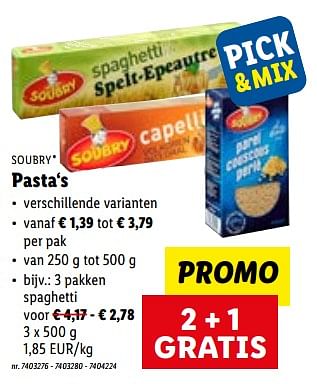 Promoties Pasta‘s - Soubry - Geldig van 05/12/2022 tot 10/12/2022 bij Lidl