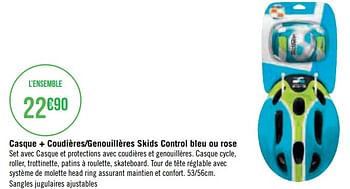 Promotions Casque + coudières-genouillères skids control bleu ou rose - Produit Maison - Géant Casino - Valide de 24/10/2022 à 04/12/2022 chez Géant Casino