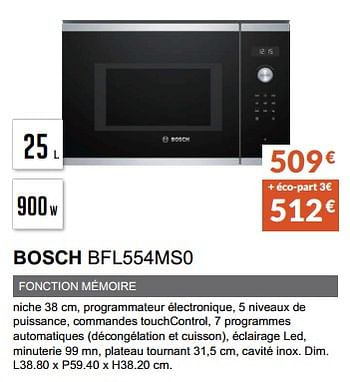Promotions Micro-onde encastrable niche bosch bfl554ms0 - Bosch - Valide de 02/10/2022 à 31/03/2023 chez Copra