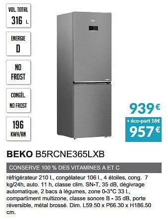 Promotions Rèfrigèrateur beko b5rcne365lxb - Beko - Valide de 02/10/2022 à 31/03/2023 chez Copra