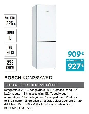 Promotions Rèfrigèrateur bosch kgn36vwed - Bosch - Valide de 02/10/2022 à 31/03/2023 chez Copra