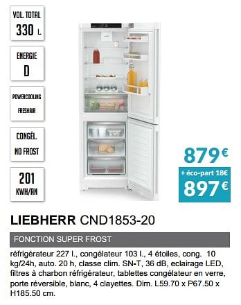 Promotions Rèfrigèrateur liebherr cnd1853-20 - Liebherr - Valide de 02/10/2022 à 31/03/2023 chez Copra