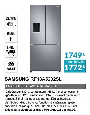 Promotions Rèfrigèrateur multi-portes samsung rf18a5202sl - Samsung - Valide de 02/10/2022 à 31/03/2023 chez Copra