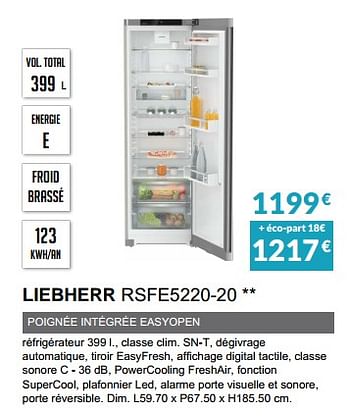 Promotions Rèfrigèrateur liebherr rsfe5220-20 - Liebherr - Valide de 02/10/2022 à 31/03/2023 chez Copra