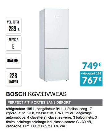 Promotions Rèfrigèrateur bosch kgv33vweas - Bosch - Valide de 02/10/2022 à 31/03/2023 chez Copra
