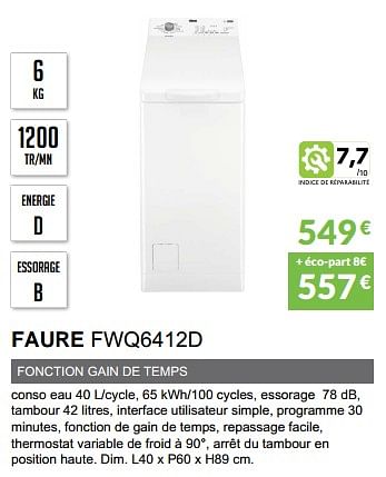 Promotions Lave-linge faure fwq6412d - Faure - Valide de 02/10/2022 à 31/03/2023 chez Copra